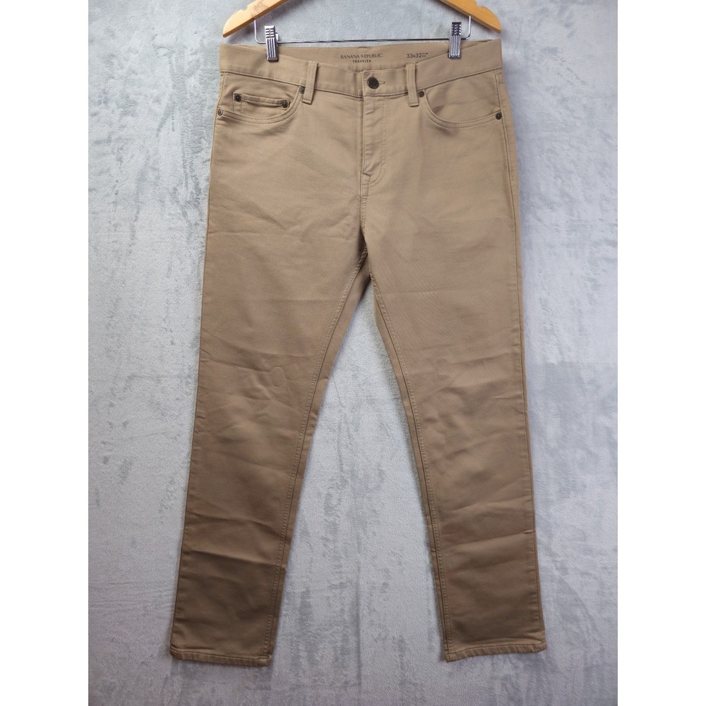 Banana Republic Traveler Pants Mens 34x31.5 Khaki Slim Fit Chino Soft Twill